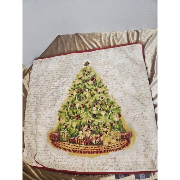Embroidered Christmas Tree 16x16 (approximately) Pillow  2 Tapestry Cushion Decorative Stitch Christmas Holiday Tree Pillow Embroidered